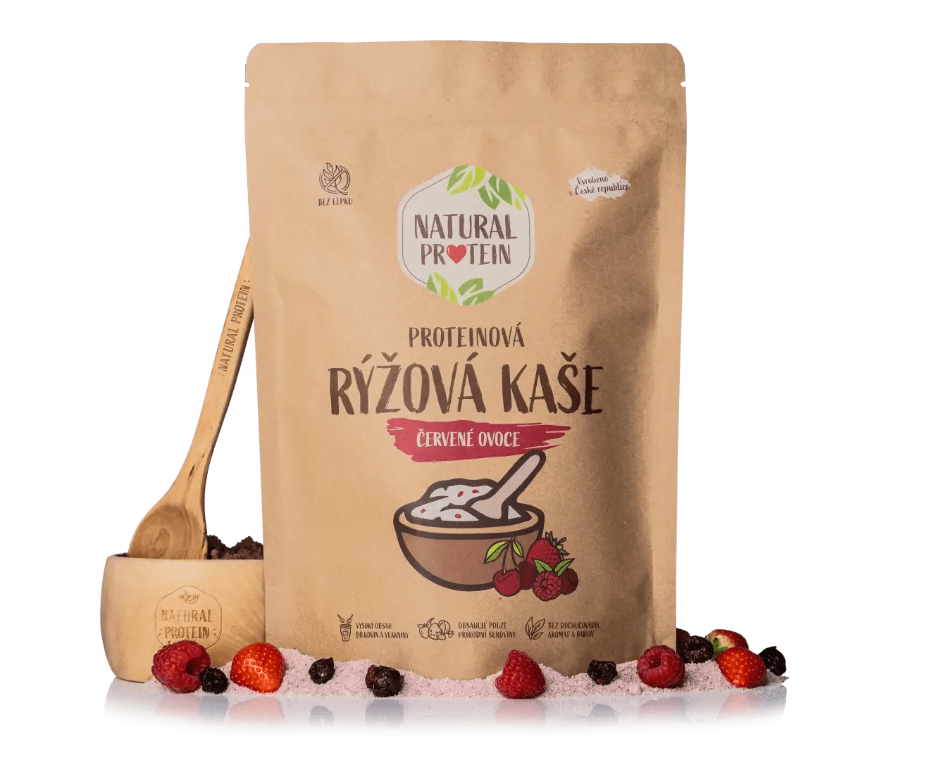 NaturalProtein Proteinová  rýžová kaše - Červené ovoce (480 g)