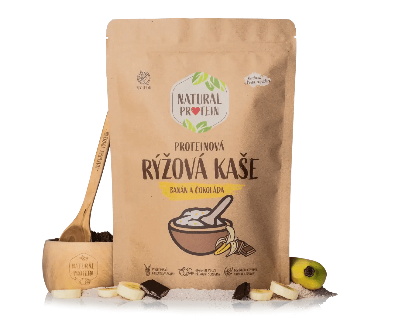 NaturalProtein Proteinová rýžová kaše - Banán a čokoláda (480 g)