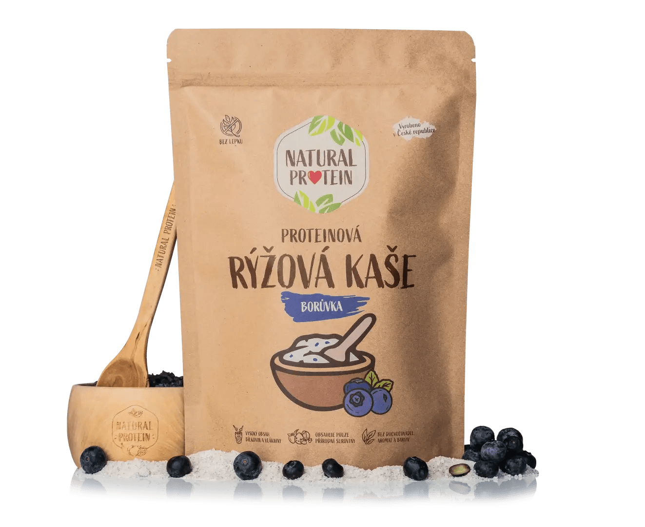 NaturalProtein Proteinová rýžová kaše - Borůvka (480 g)