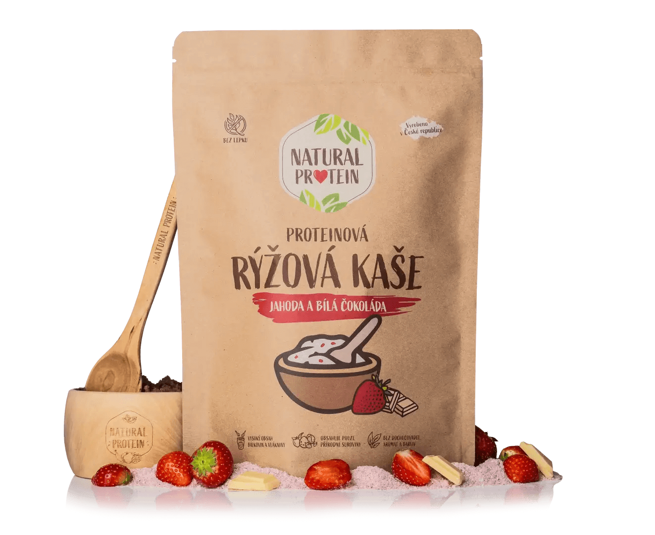 NaturalProtein Proteinová rýžová kaše - Jahoda a bílá čokoláda (480 g)